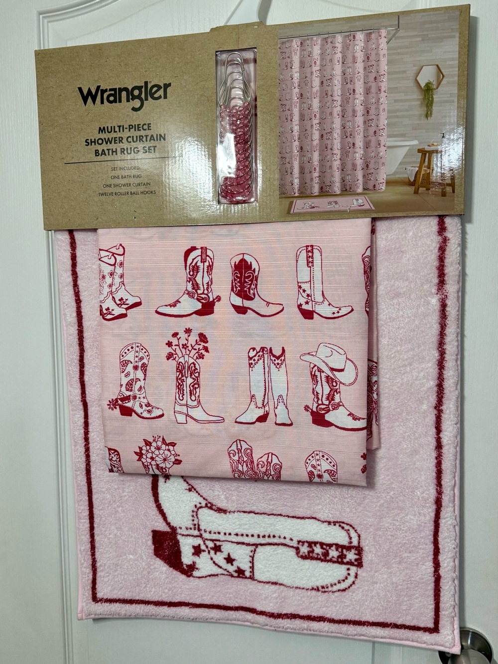 Wrangler Pink Western Boot Shower Curtain and Rug Set